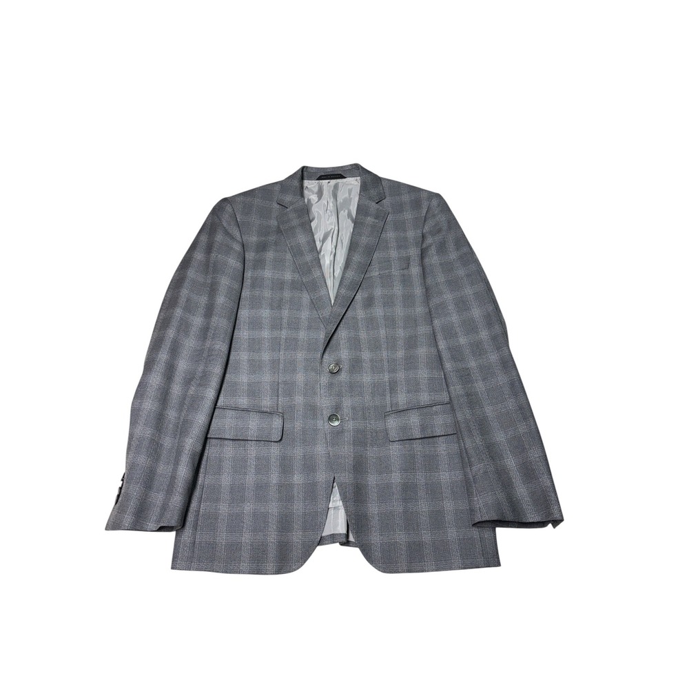 Hugo Boss Hutsons4 Grey Plaid Virgin Wool Blazer Sport Coat Mens 38R Lanificio